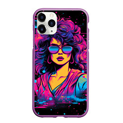 Чехол iPhone 11 Pro матовый Lady - retrowave style, цвет: 3D-фиолетовый