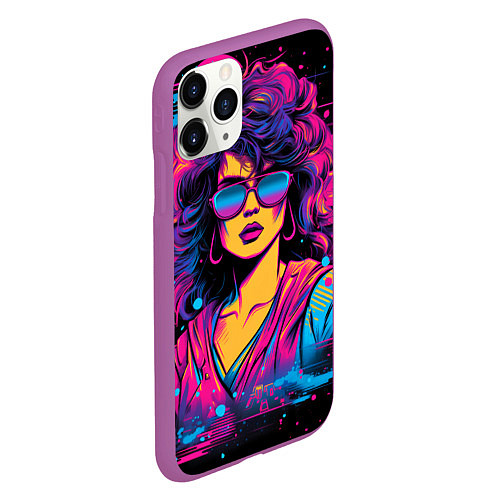 Чехол iPhone 11 Pro матовый Lady - retrowave style / 3D-Фиолетовый – фото 2