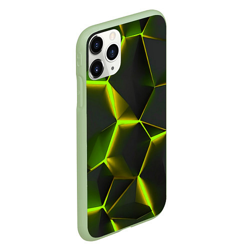 Чехол iPhone 11 Pro матовый Разлом неоновых плит / 3D-Салатовый – фото 2