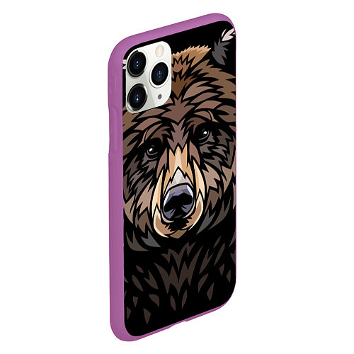 Чехол iPhone 11 Pro матовый Медведь в этническом стиле / 3D-Фиолетовый – фото 2