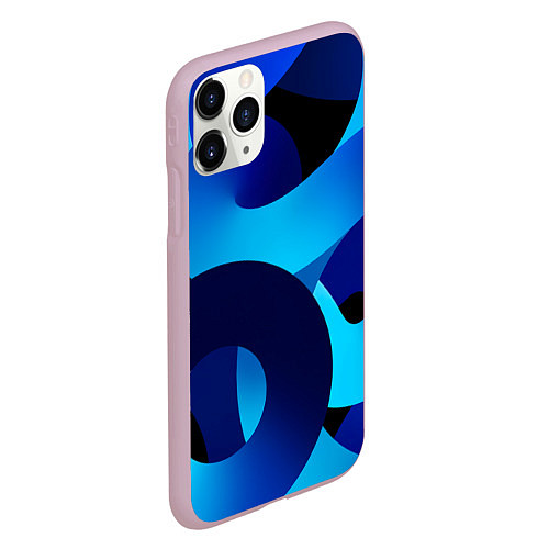 Чехол iPhone 11 Pro матовый Синие линии в виде узоров / 3D-Розовый – фото 2