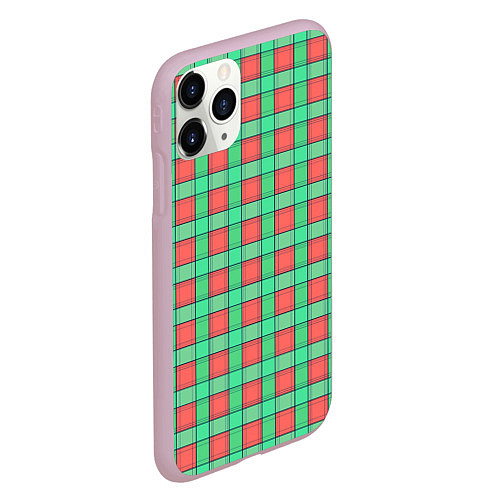 Чехол iPhone 11 Pro матовый Клетчатый зелено -оранжевый паттерн / 3D-Розовый – фото 2