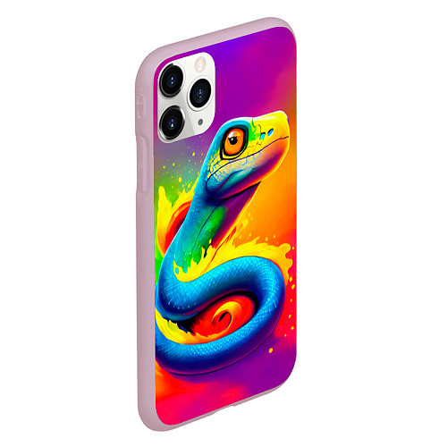 Чехол iPhone 11 Pro матовый Змейка в красках / 3D-Розовый – фото 2