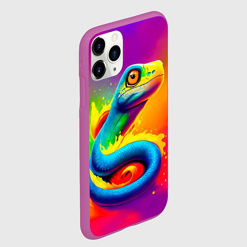 Чехол iPhone 11 Pro матовый Змейка в красках / 3D-Фиолетовый – фото 2