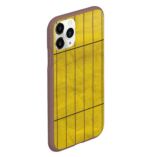Чехол iPhone 11 Pro матовый Жёлтый фон и чёрные параллельные линии / 3D-Коричневый – фото 2