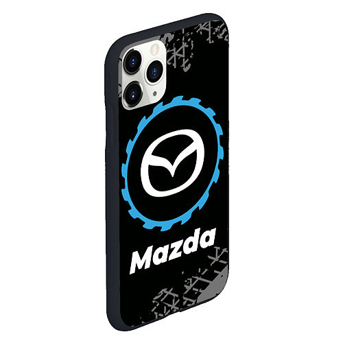 Чехол iPhone 11 Pro матовый Mazda в стиле Top Gear со следами шин на фоне / 3D-Черный – фото 2