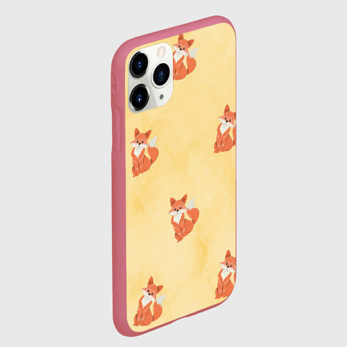 Чехол iPhone 11 Pro матовый Наблюдательные лисята / 3D-Малиновый – фото 2