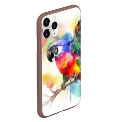 Чехол iPhone 11 Pro матовый Разноцветный акварельный попугай, цвет: 3D-коричневый — фото 2