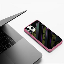 Чехол iPhone 11 Pro матовый Фиолетовые и зеленые вставки, цвет: 3D-малиновый — фото 2