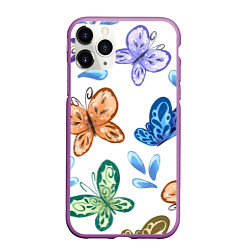 Чехол iPhone 11 Pro матовый Стая водных бабочек, цвет: 3D-фиолетовый