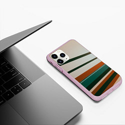 Чехол iPhone 11 Pro матовый Абстрактные зелёные и оранжевые линии, цвет: 3D-розовый — фото 2