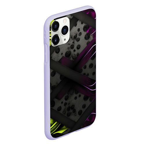 Чехол iPhone 11 Pro матовый Темная фиолетовая текстура с листьями / 3D-Светло-сиреневый – фото 2