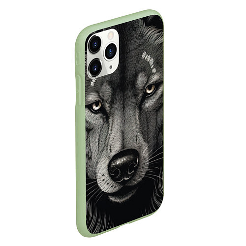 Чехол iPhone 11 Pro матовый Волк в стиле тату / 3D-Салатовый – фото 2