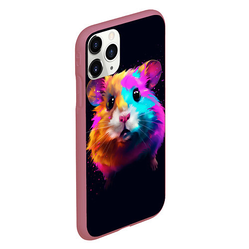 Чехол iPhone 11 Pro матовый Хомяк в неоновых красках / 3D-Малиновый – фото 2