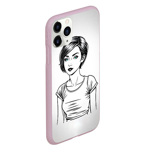 Чехол iPhone 11 Pro матовый Девушка с голубыми глазами / 3D-Розовый – фото 2
