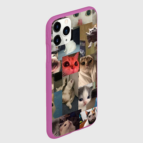 Чехол iPhone 11 Pro матовый Мемные котики / 3D-Фиолетовый – фото 2