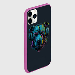 Чехол iPhone 11 Pro матовый Питбуль в наушниках, цвет: 3D-фиолетовый — фото 2