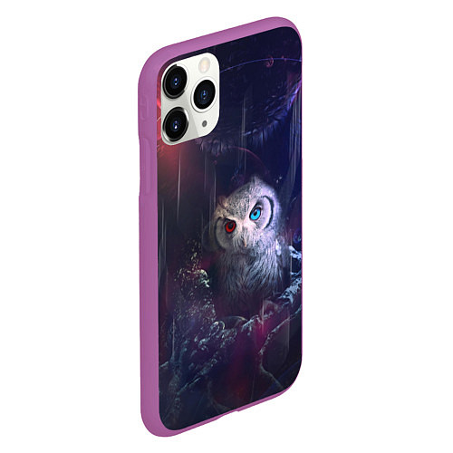 Чехол iPhone 11 Pro матовый Сова на мрачном фоне / 3D-Фиолетовый – фото 2