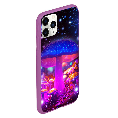 Чехол iPhone 11 Pro матовый Звезды и неоновые светящиеся грибы / 3D-Фиолетовый – фото 2