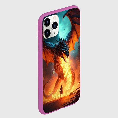 Чехол iPhone 11 Pro матовый Огненный дракон и рыцарь / 3D-Фиолетовый – фото 2