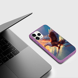 Чехол iPhone 11 Pro матовый Орел с мечом в облаках на закате, цвет: 3D-фиолетовый — фото 2