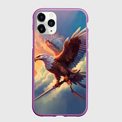 Чехол iPhone 11 Pro матовый Орел с мечом в облаках на закате, цвет: 3D-фиолетовый