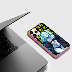 Чехол iPhone 11 Pro матовый Ребекка - аниме Киберпанк, цвет: 3D-малиновый — фото 2