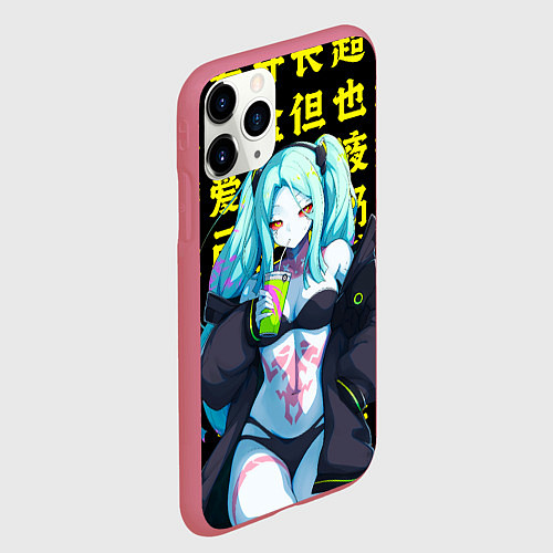 Чехол iPhone 11 Pro матовый Ребекка - аниме Киберпанк / 3D-Малиновый – фото 2