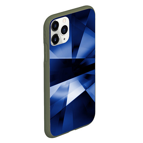 Чехол iPhone 11 Pro матовый Синие лучи и отражения в абстракции / 3D-Темно-зеленый – фото 2