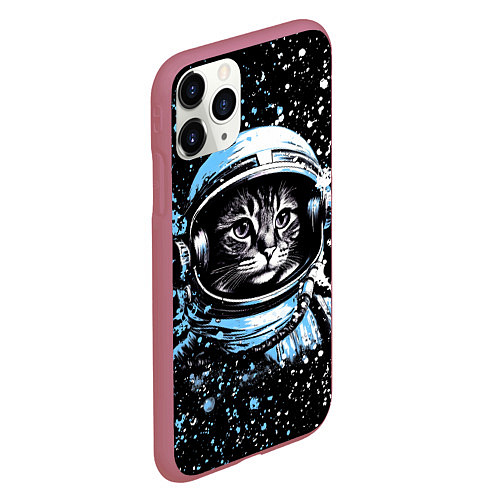 Чехол iPhone 11 Pro матовый Кошак в скафандре / 3D-Малиновый – фото 2