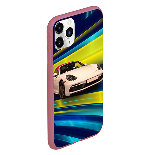 Чехол iPhone 11 Pro матовый Спорткар Porsche в движении / 3D-Малиновый – фото 2