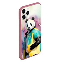 Чехол iPhone 11 Pro матовый Прикольный панда в модной куртке, цвет: 3D-малиновый — фото 2