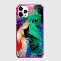 Чехол iPhone 11 Pro матовый Неоновые перья павлина, цвет: 3D-малиновый