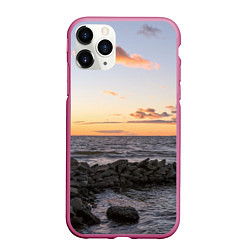 Чехол iPhone 11 Pro матовый Закат солнца на Финском заливе, цвет: 3D-малиновый