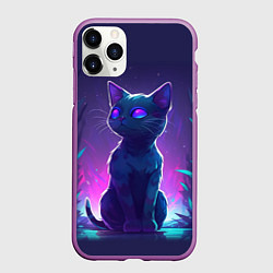 Чехол iPhone 11 Pro матовый Неоновая кошечка, цвет: 3D-фиолетовый
