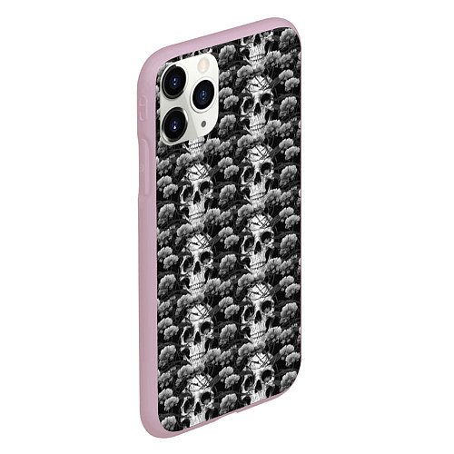 Чехол iPhone 11 Pro матовый Черепа монохромные / 3D-Розовый – фото 2