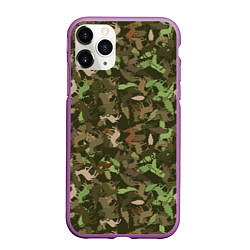 Чехол iPhone 11 Pro матовый Олени и дубовые листья - камуфляж, цвет: 3D-фиолетовый