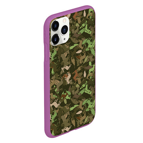 Чехол iPhone 11 Pro матовый Олени и дубовые листья - камуфляж / 3D-Фиолетовый – фото 2