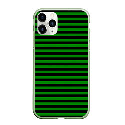 Чехол iPhone 11 Pro матовый Черно-зеленые полосы, цвет: 3D-салатовый