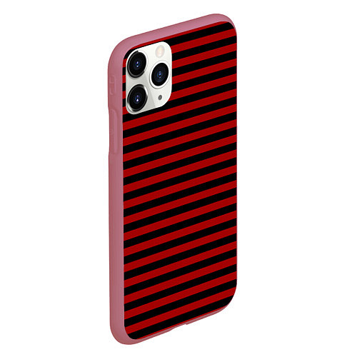 Чехол iPhone 11 Pro матовый Темно-красные полосы / 3D-Малиновый – фото 2