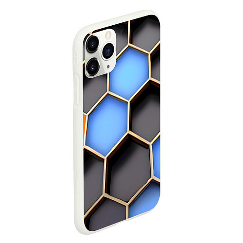 Чехол iPhone 11 Pro матовый Гексагон / 3D-Белый – фото 2