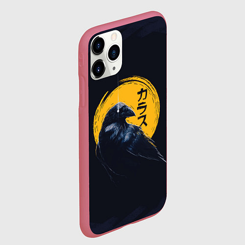 Чехол iPhone 11 Pro матовый Raven and moon / 3D-Малиновый – фото 2