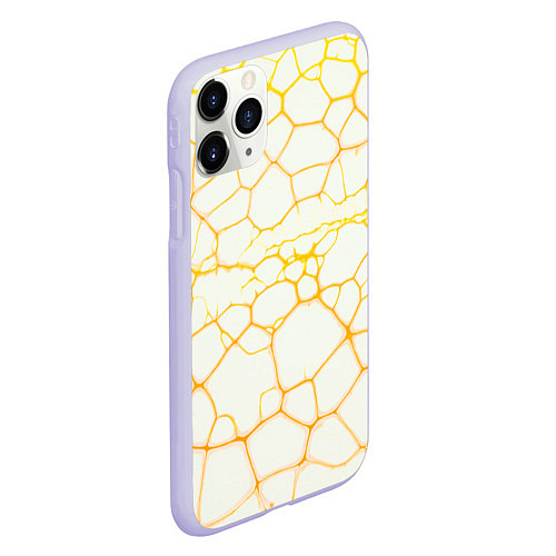 Чехол iPhone 11 Pro матовый Жёлтые разломы / 3D-Светло-сиреневый – фото 2