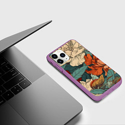 Чехол iPhone 11 Pro матовый Цветущие пионы, цвет: 3D-фиолетовый — фото 2
