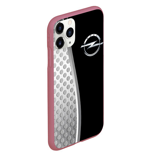 Чехол iPhone 11 Pro матовый Опель черный серебристый / 3D-Малиновый – фото 2