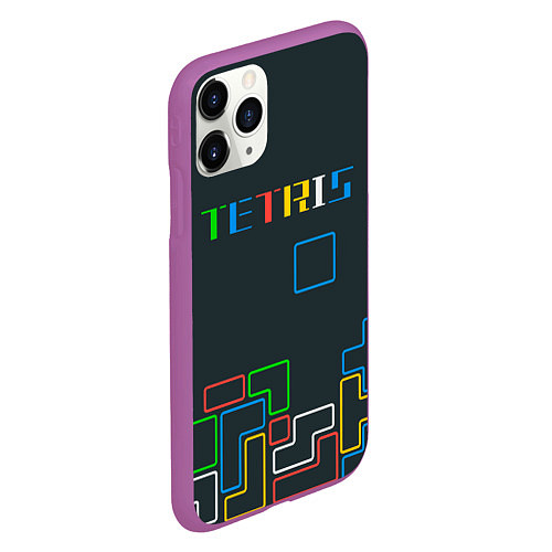 Чехол iPhone 11 Pro матовый Tetris neon / 3D-Фиолетовый – фото 2