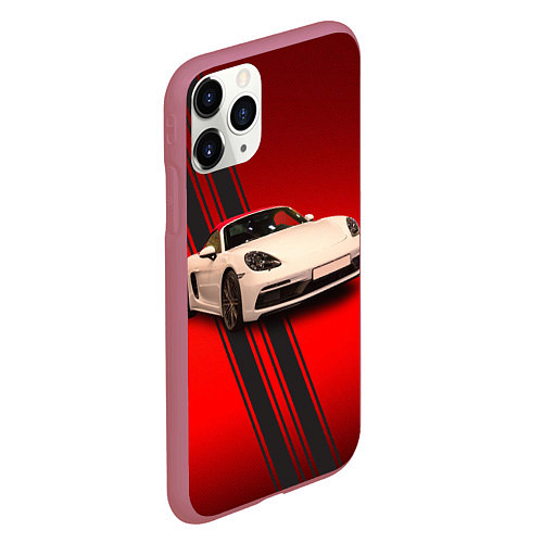 Чехол iPhone 11 Pro матовый Немецкий спортивный автомобиль Porsche / 3D-Малиновый – фото 2