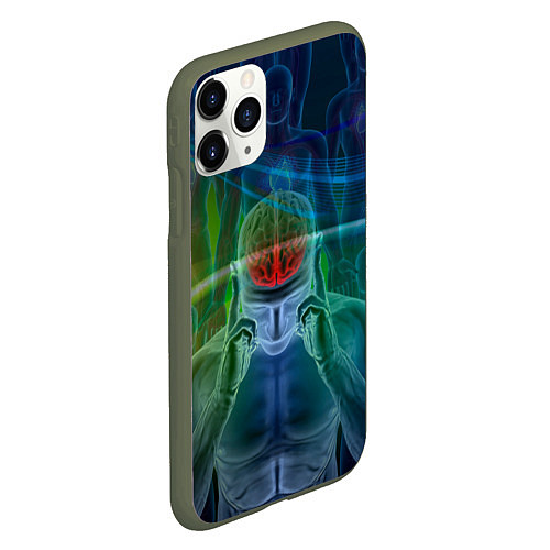 Чехол iPhone 11 Pro матовый Человеческий мозг и импульсы / 3D-Темно-зеленый – фото 2