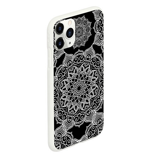 Чехол iPhone 11 Pro матовый Мандала на черном фоне / 3D-Белый – фото 2