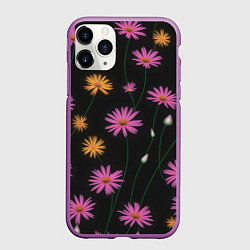 Чехол iPhone 11 Pro матовый Полевые цветы на черном фоне, цвет: 3D-фиолетовый